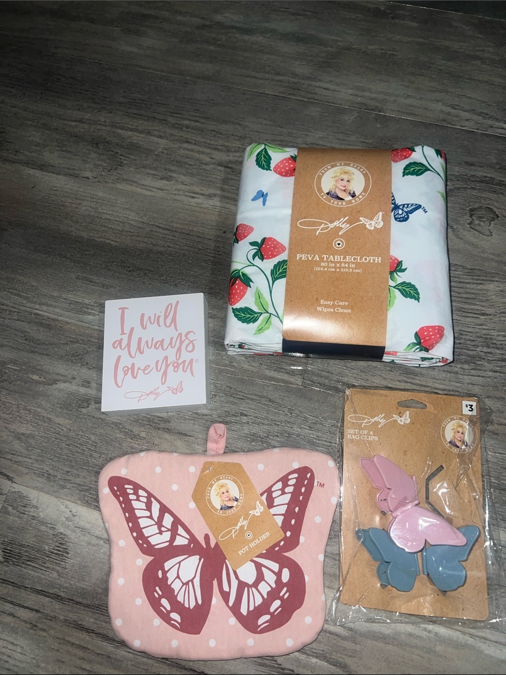 Pink Butterfly Pot Holder Kitchen Set with Strawberry Print Tablecloth